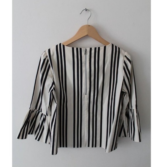 Alice & Olivia Bernice Striped Ruffle-Sleeve Top Black White Size Small - Picture 5 of 9